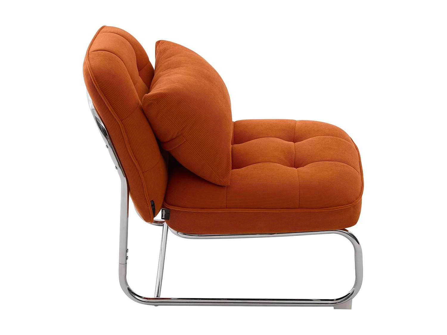 Fauteuil en velours côtelé orange, piètement chromé - Marvin