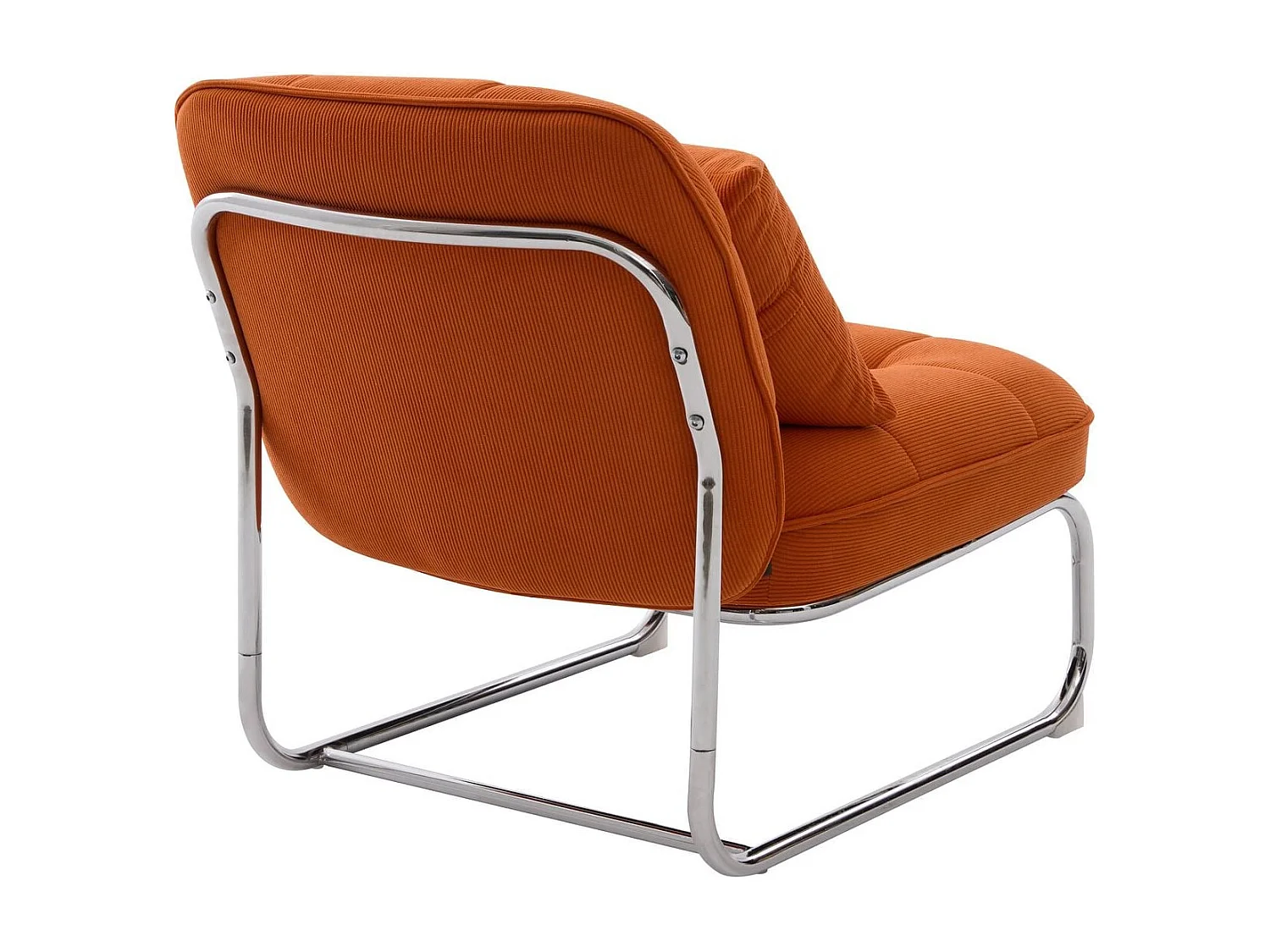 Fauteuil en velours côtelé orange, piètement chromé - Marvin