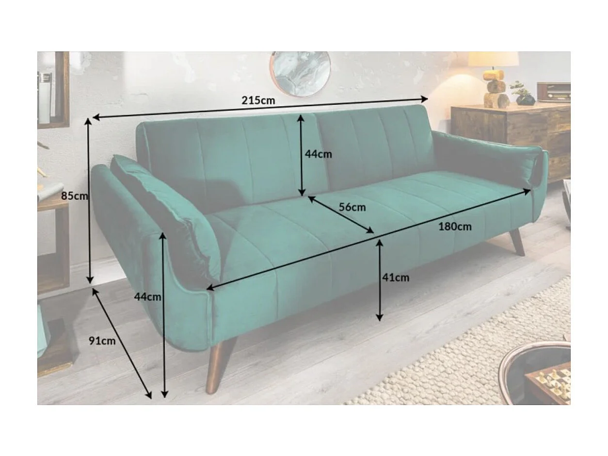 Canapé droit DANNA vert émeraude – Canapé scandinave convertible en velours