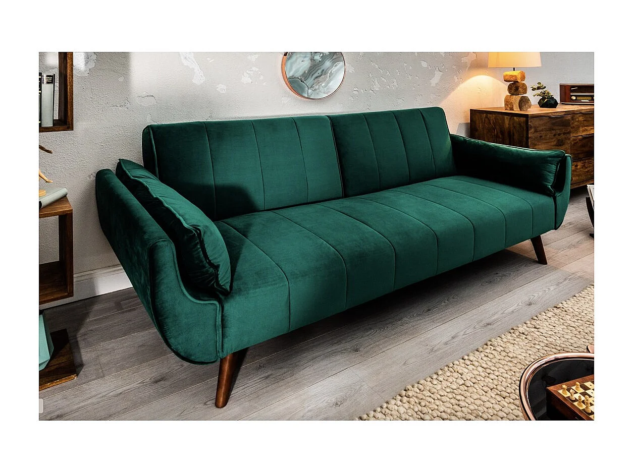 Canapé droit DANNA vert émeraude – Canapé scandinave convertible en velours