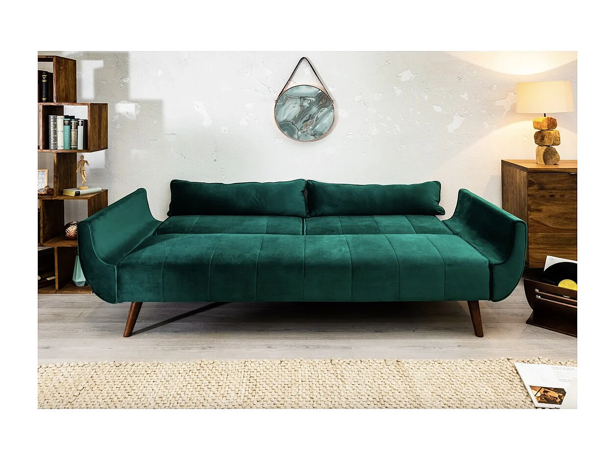 Canapé droit DANNA vert émeraude – Canapé scandinave convertible en velours