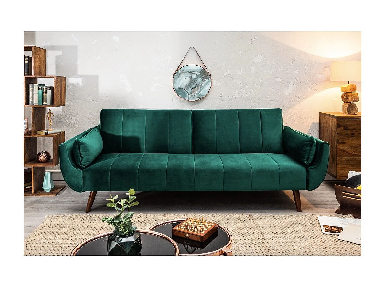 Canapé droit DANNA vert émeraude – Canapé scandinave convertible en velours