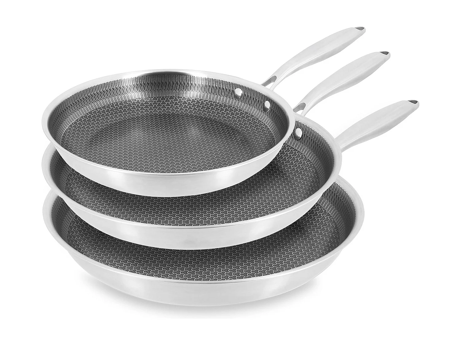 Menastyl - Set 3 Poeles Trinox Revetu En Acier Inoxydable