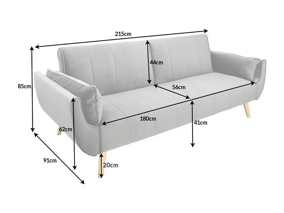 Canapé droit DANNA bleu clair – Canapé scandinave convertible en tissu