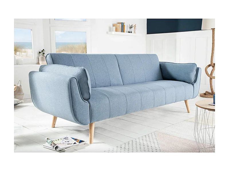 Canapé droit DANNA bleu clair – Canapé scandinave convertible en tissu