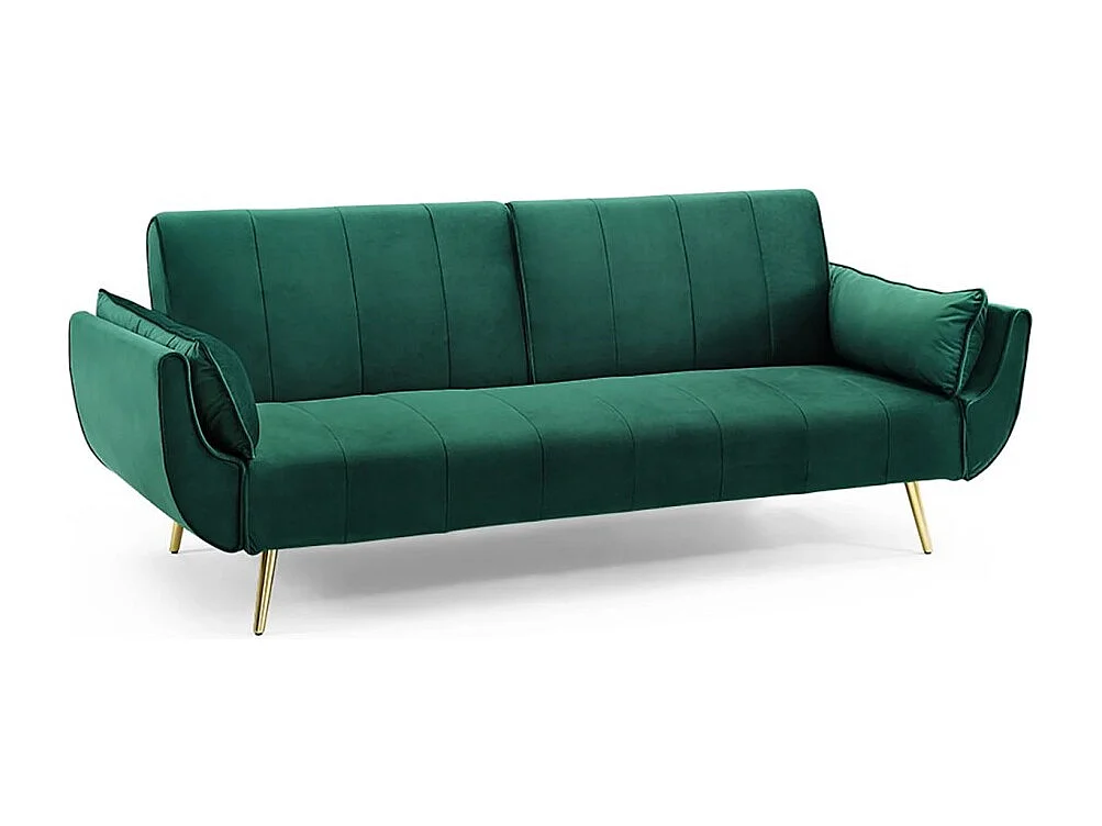 Canapé droit DANNA vert émeraude – Canapé scandinave convertible en velours avec pieds en métal