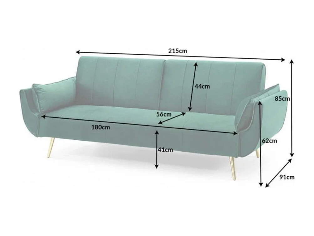 Canapé droit DANNA vert émeraude – Canapé scandinave convertible en velours avec pieds en métal