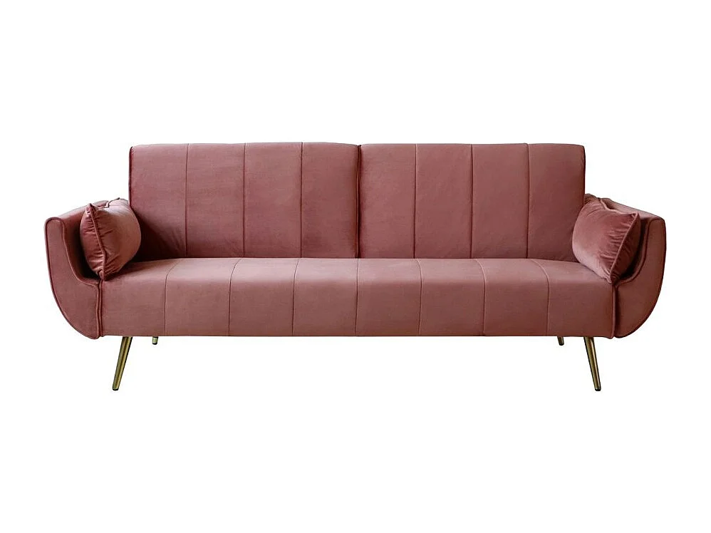 Canapé droit DANNA rose poudré – Canapé scandinave convertible en velours avec pieds en métal