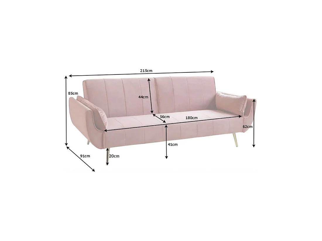 Canapé convertible clic-clac 2 places en velours rose DANNA