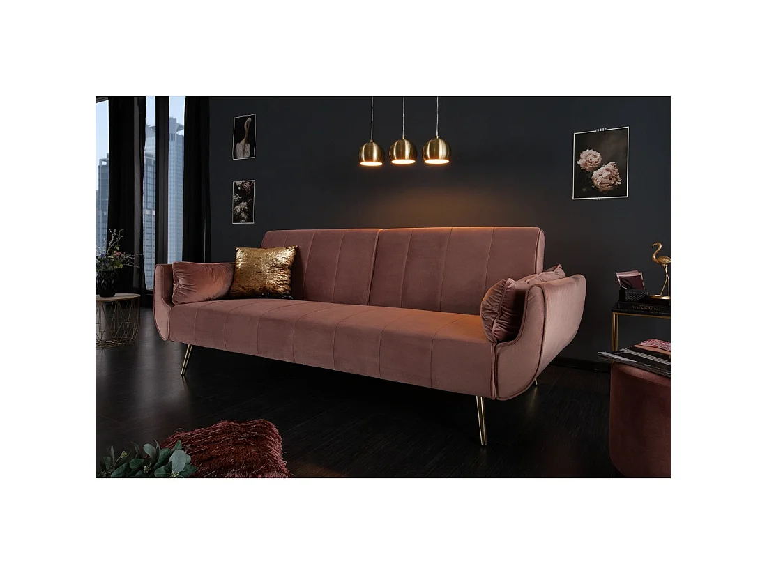 Canapé convertible clic-clac 2 places en velours rose DANNA