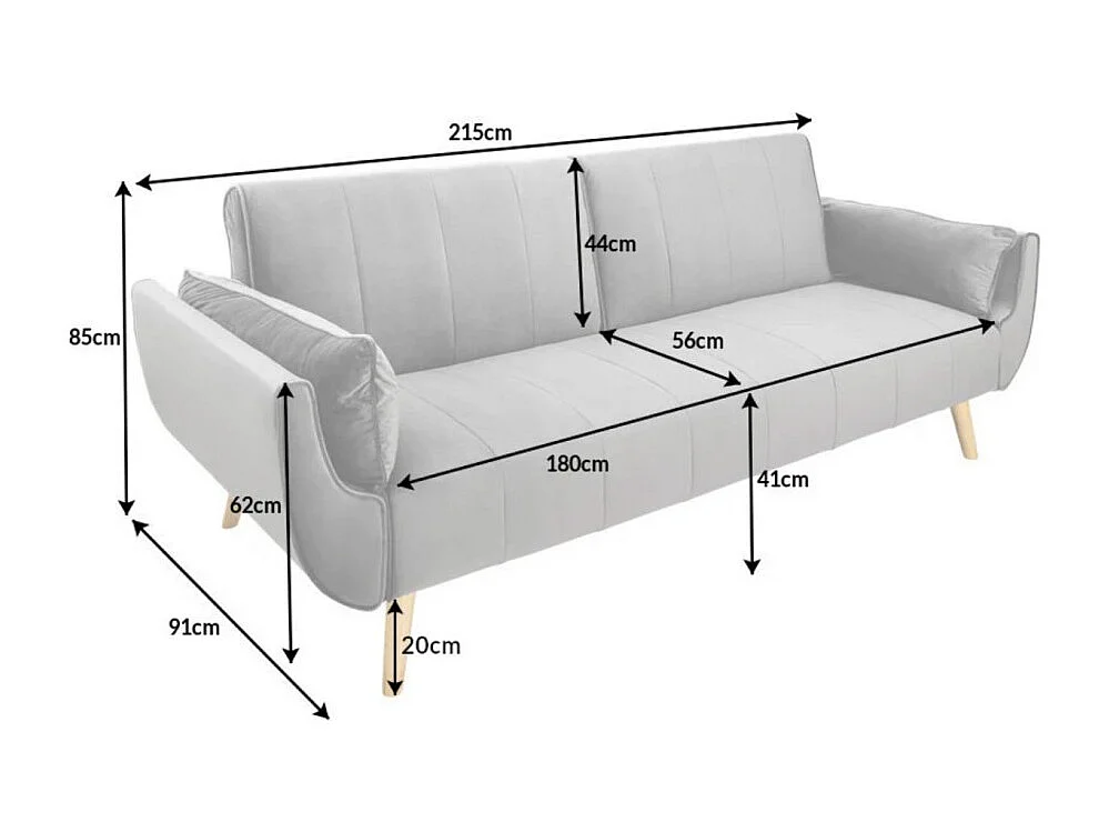 Canapé droit DANNA gris – Canapé scandinave convertible en velours