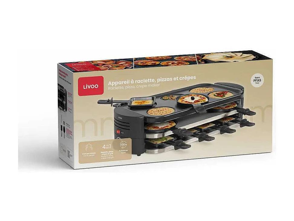 Livoo Appareil à raclette 8 personnes 1600w noir - DOC337