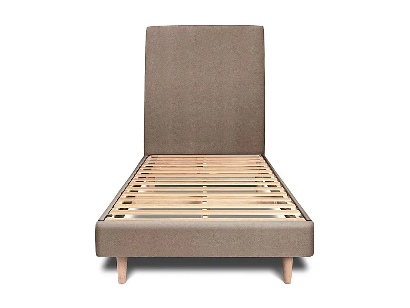 Lit 90x190cm avec tête de lit tapissier velours et sommier kit taupe - Hauteur totale : 29cm