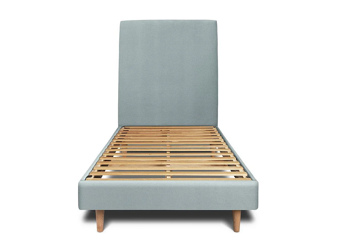 Lit 90x190cm avec tête de lit tapissier velours et sommier kit Gris bleuté - Hauteur totale : 29cm