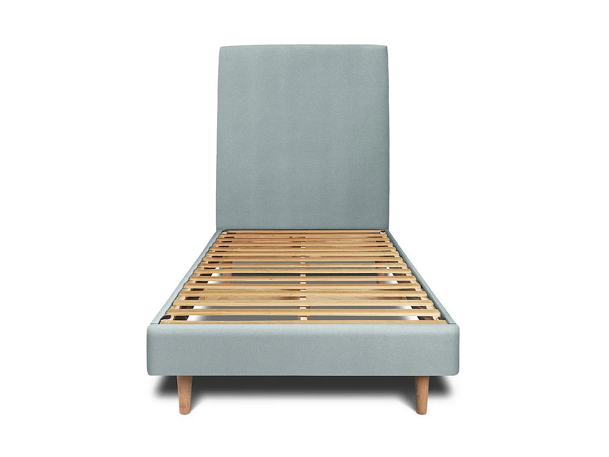 Lit 90x190cm avec tête de lit tapissier velours et sommier kit Gris bleuté - Hauteur totale : 29cm