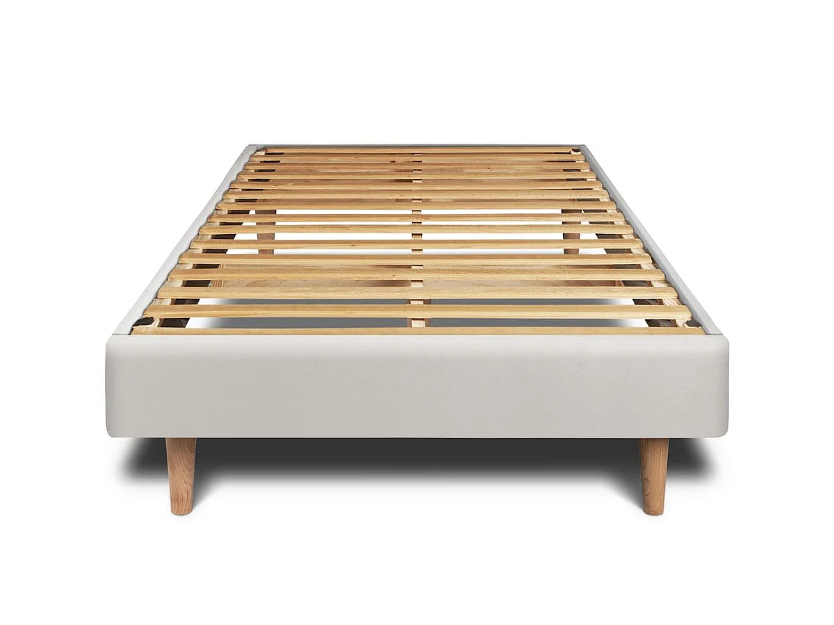 Lit 90x190cm avec tête de lit tapissier velours et sommier kit gris clair - Hauteur totale : 29cm
