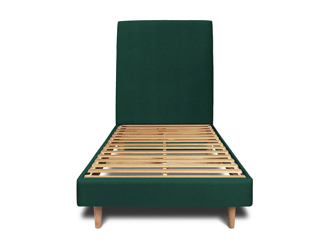 Lit 90x190cm avec tête de lit tapissier velours et sommier kit vert - Hauteur totale : 29cm