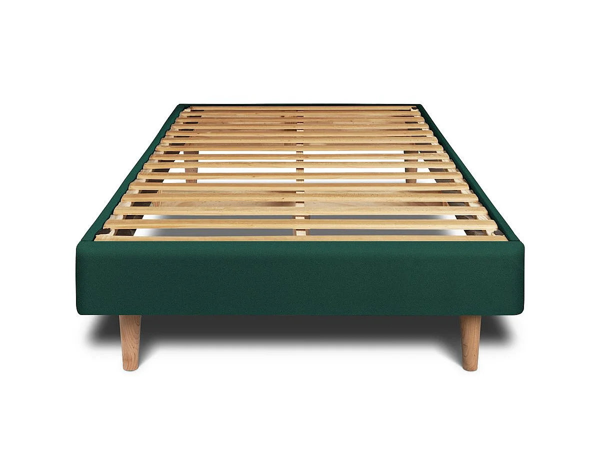 Lit 90x190cm avec tête de lit tapissier velours et sommier kit vert - Hauteur totale : 29cm