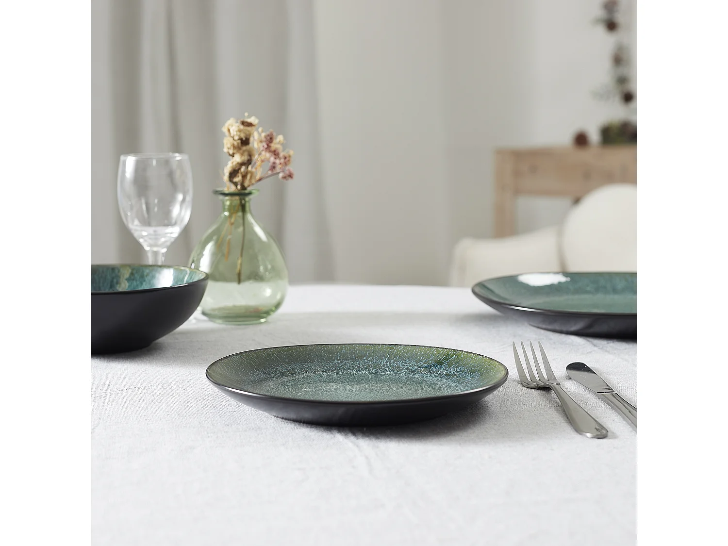 Assiette Elia D19.5cm Vert, Noir