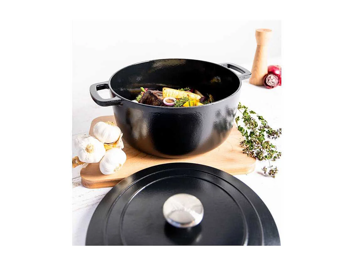 Cocotte avec couvercle - COSY & TRENDY - FONTESTIC - Fonte émaillée- Ø28 cm - 6,15 L - Tous feux dont induction - Noir