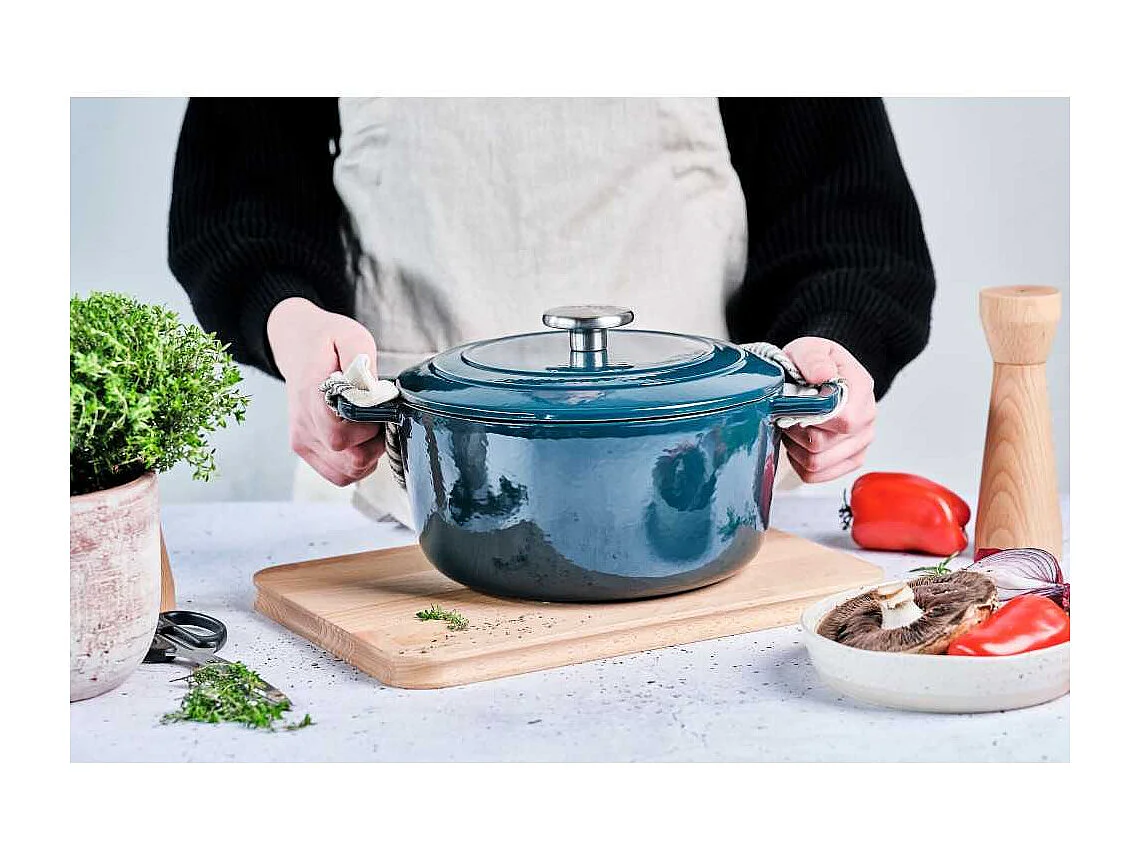 Cocotte avec couvercle - COSY & TRENDY - FONTESTIC - Fonte émaillée- Ø28 cm - 6,15 L - Tous feux dont induction - Bleu