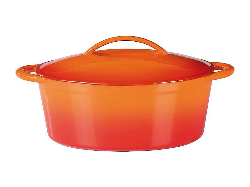 Gusseiserne ovale Cocotte GSW 33x25 cm orange emailliert, Induktion, Ofen bis 240°C, Dampfabdeckung