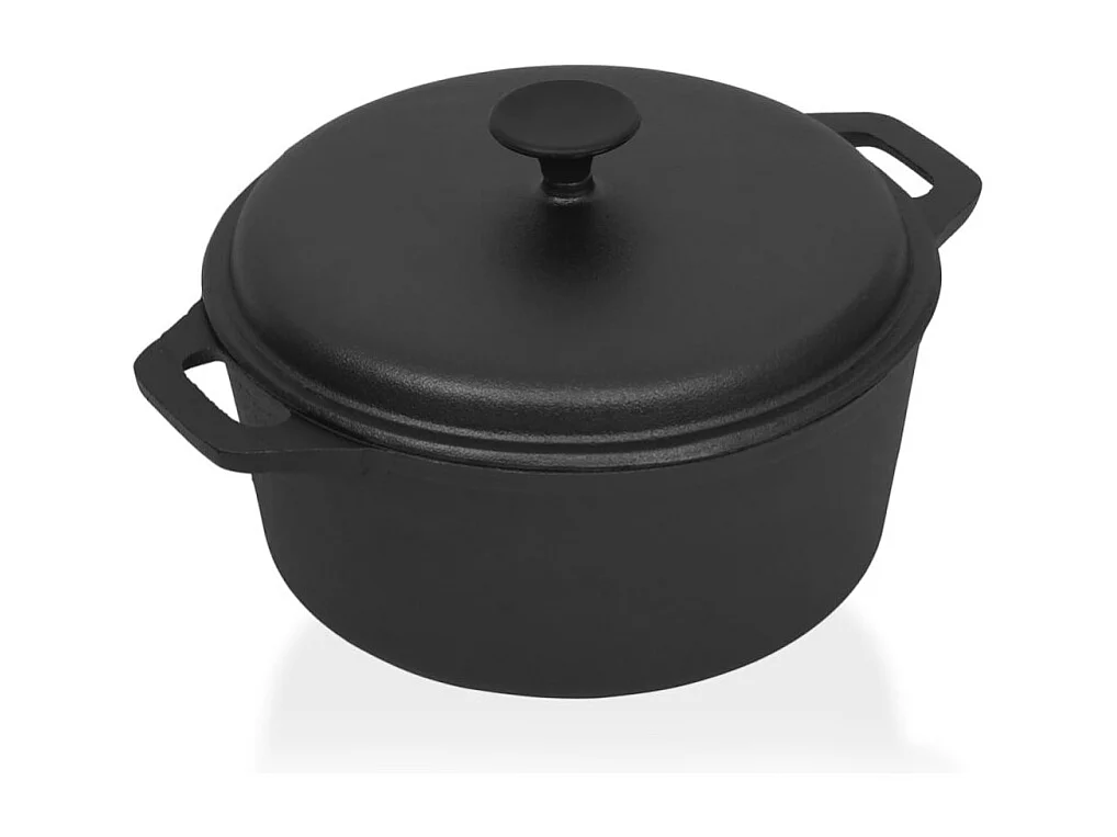 Schwarzer Gusseisentopf Ø26,5 cm 5L - gleichmäßiges Garen, kompatibel mit Gas, Elektro und offenem Feuer