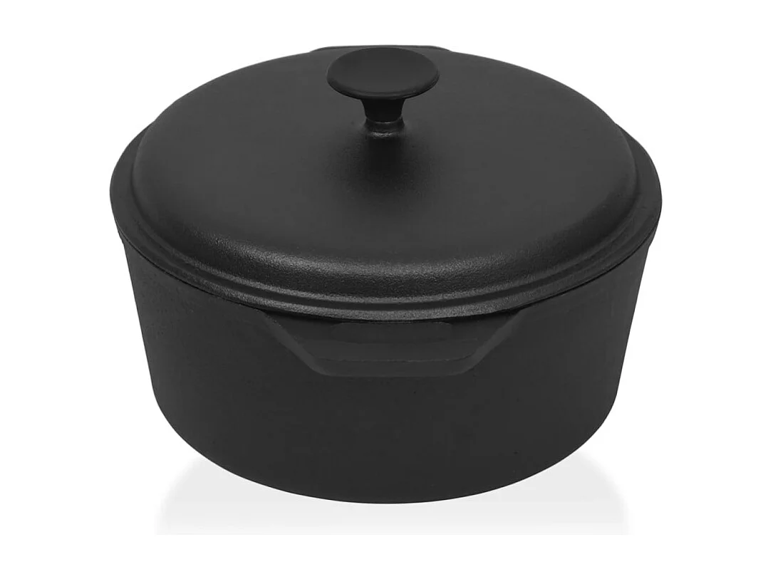 Schwarzer Gusseisentopf Ø26,5 cm 5L - gleichmäßiges Garen, kompatibel mit Gas, Elektro und offenem Feuer