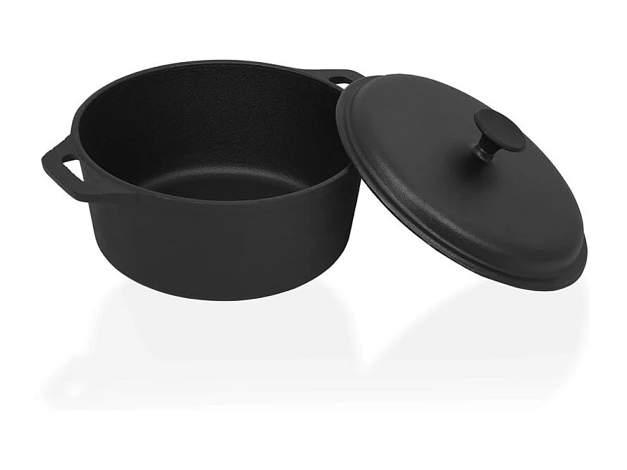 Schwarzer Gusseisentopf Ø26,5 cm 5L - gleichmäßiges Garen, kompatibel mit Gas, Elektro und offenem Feuer