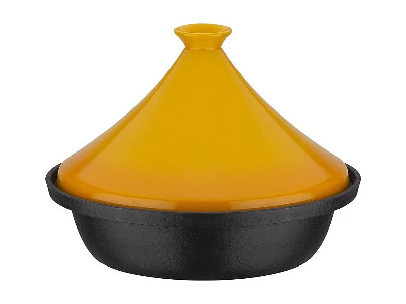 Tajine - GSW - 717434 - Ø30 cm - Fonte d'acier massive - Induction - Couvercle céramique - Noir / Jaune
