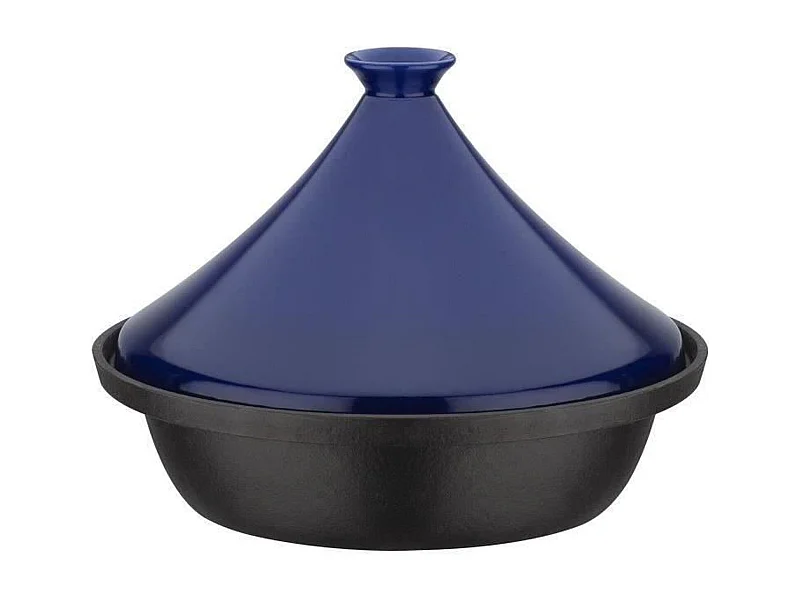 Tajine fonte massive 30 x 22 cm - Couvercle céramique - Induction - Bleu