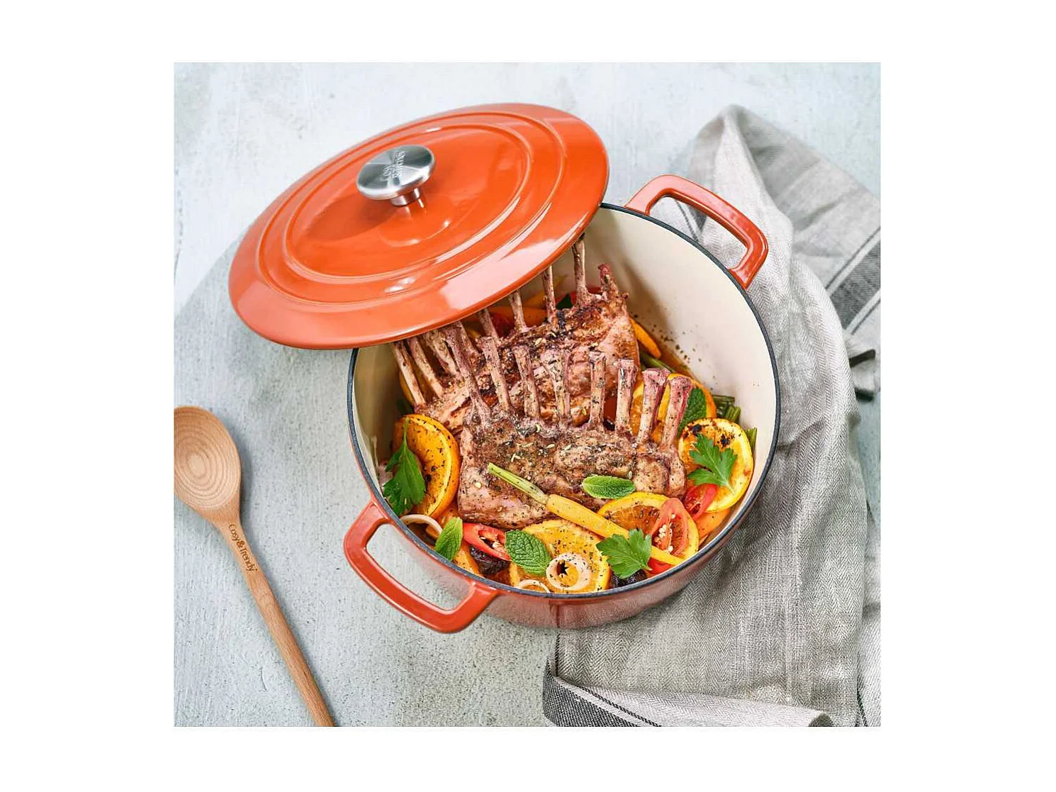 Cocotte avec couvercle - COSY & TRENDY - FONTESTIC - Fonte émaillée- Ø24 cm - 4,6 L - Tous feux dont induction - Rouille