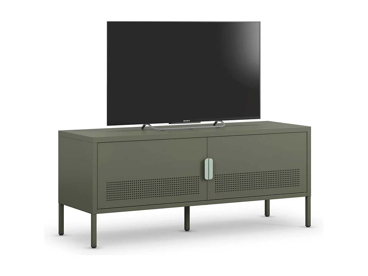 Adel - Meuble TV 2 portes en métal L120cm - Vert