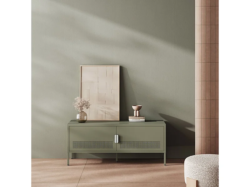 Adel - Meuble TV 2 portes en métal L120cm - Vert