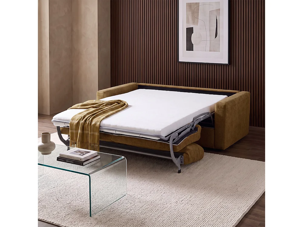 Canapé convertible express 3 places en tissu bronze MORENA