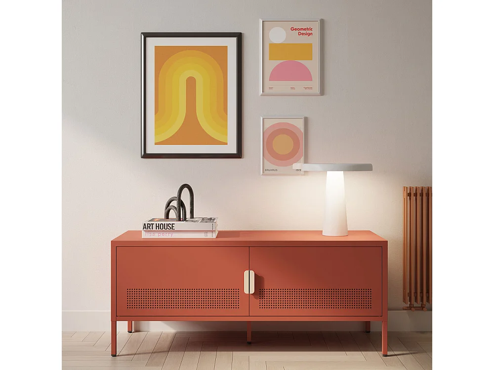 Adel - Meuble TV 2 portes en métal L120cm - Terracotta