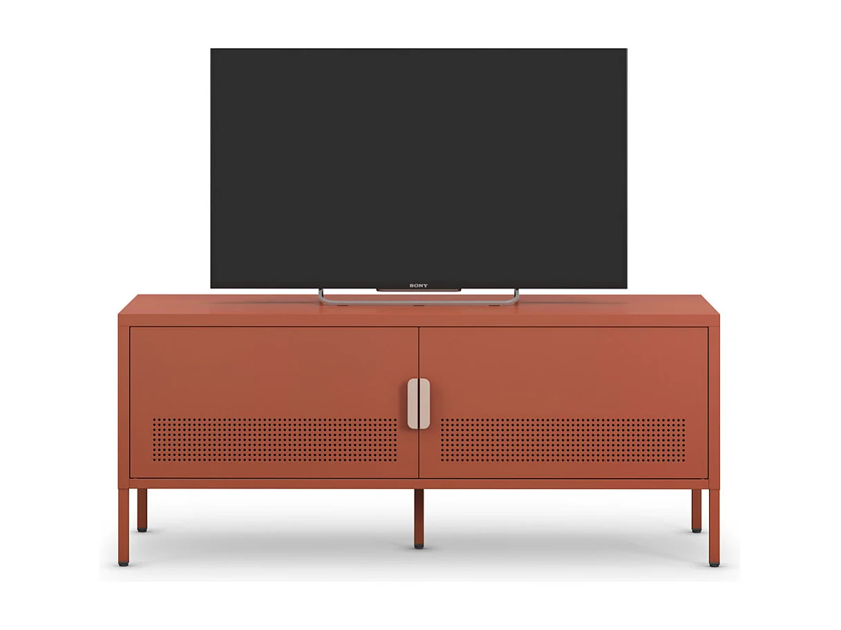 Adel - Meuble TV 2 portes en métal L120cm - Terracotta