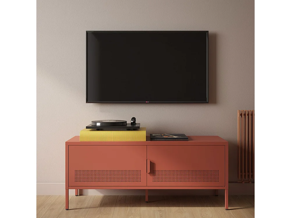 Adel - Meuble TV 2 portes en métal L120cm - Terracotta