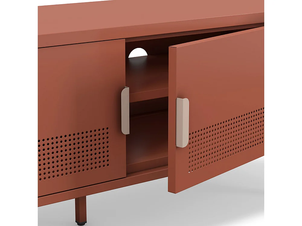 Adel - Meuble TV 2 portes en métal L120cm - Terracotta