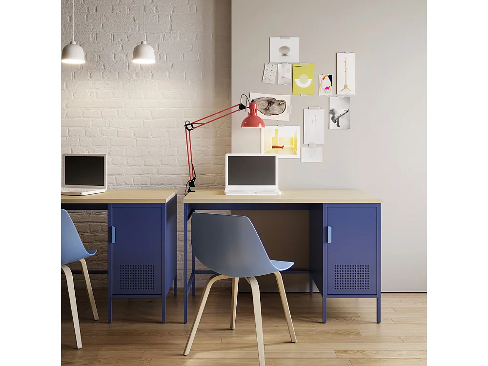 Adel - Bureau 1 porte en métal L120cm - Bleu