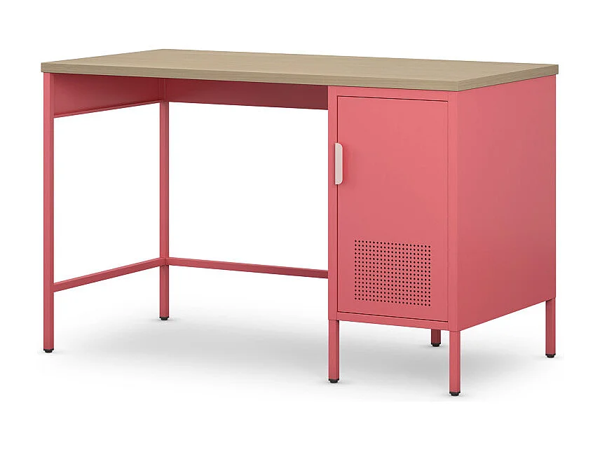 Adel - Bureau 1 porte en métal L120cm - Rose