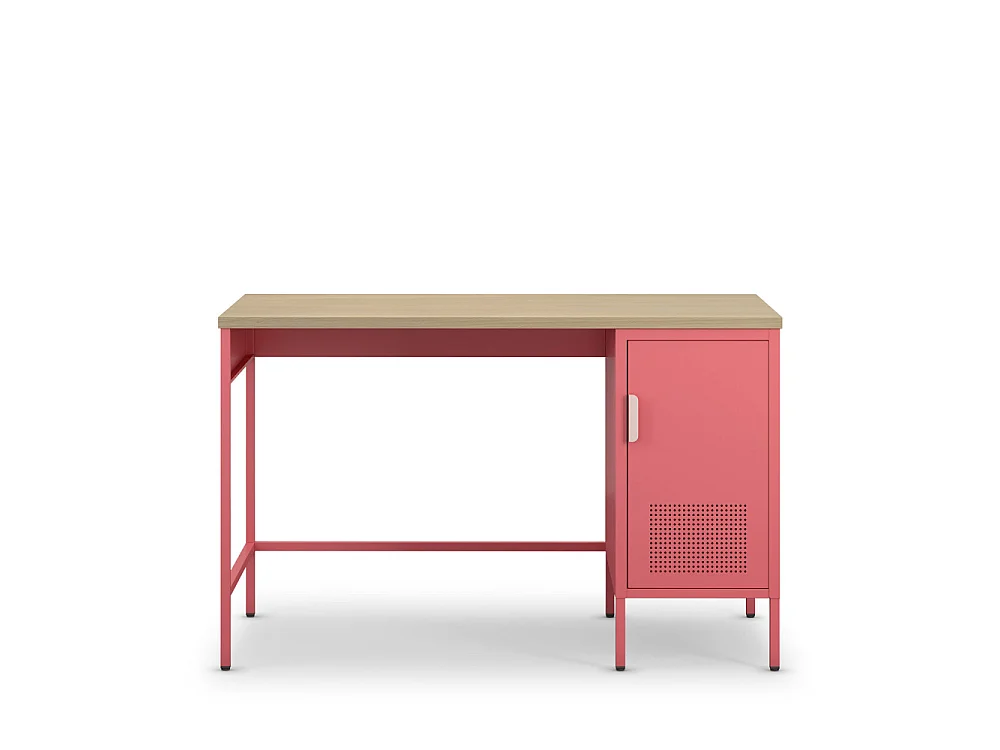 Adel - Bureau 1 porte en métal L120cm - Rose