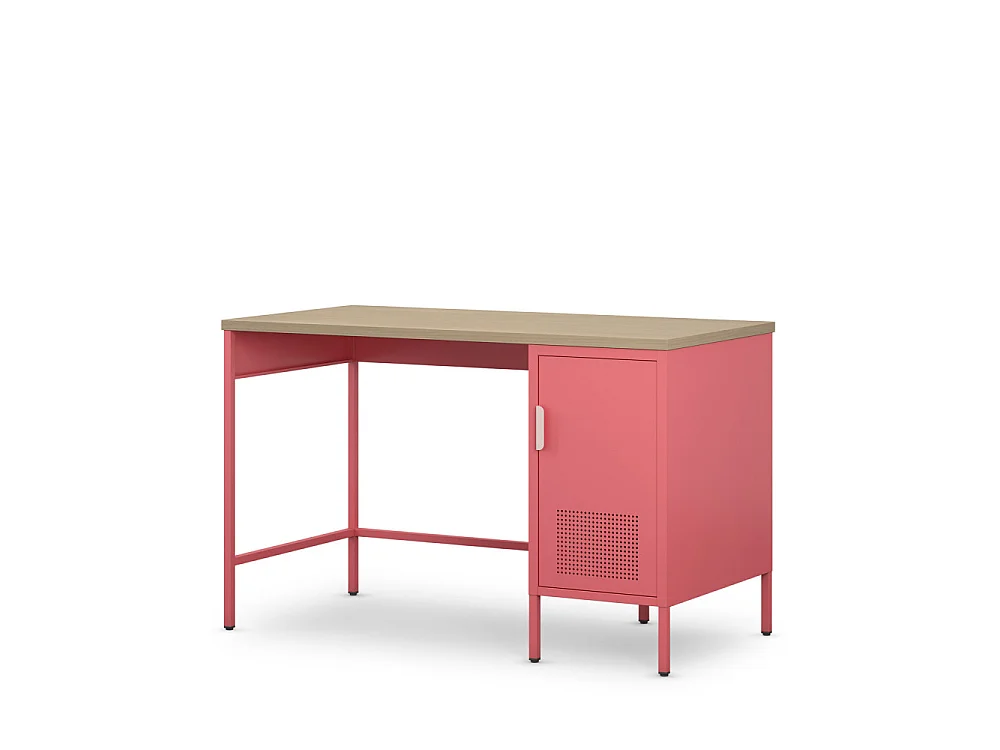 Adel - Bureau 1 porte en métal L120cm - Rose