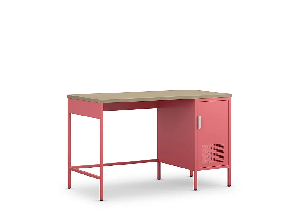 Adel - Bureau 1 porte en métal L120cm - Rose