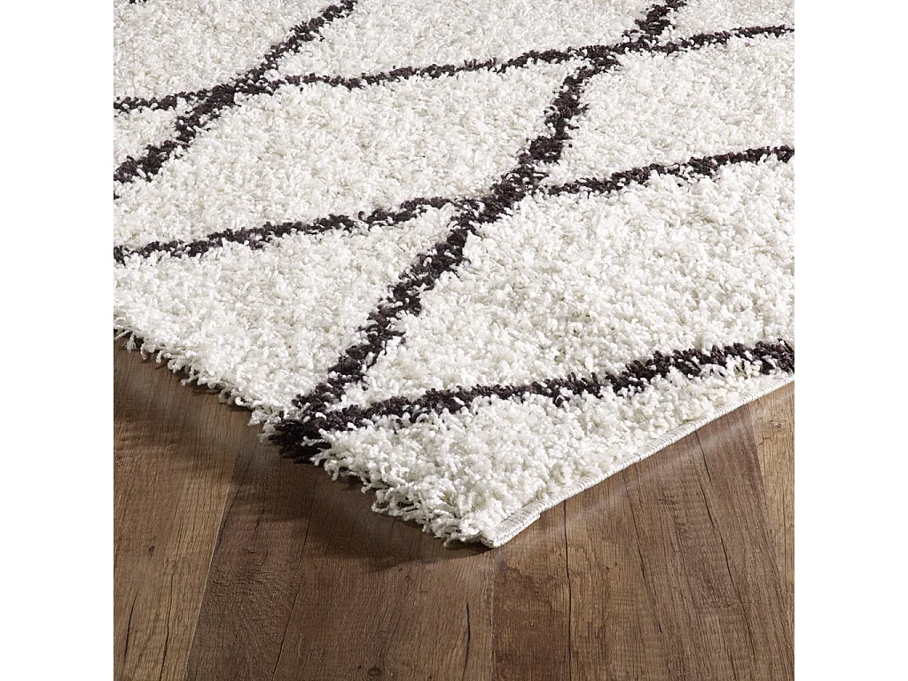 Alfombra interior shaggy, estilo bereber, blanca y negra
