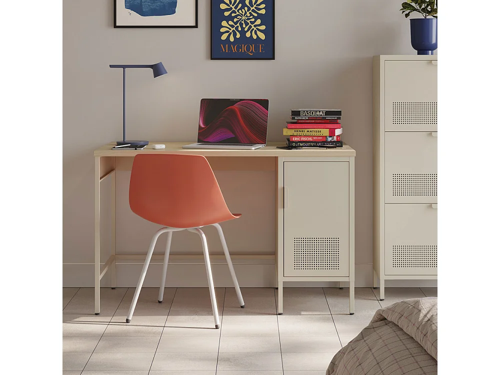 Adel - Bureau 1 porte en métal L120cm - Beige