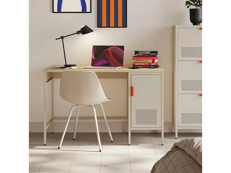 Adel - Bureau 1 porte en métal L120cm - Beige