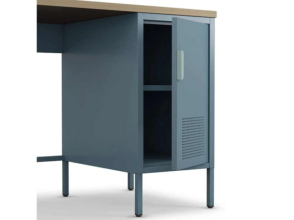 Adel - Bureau 1 porte en métal L120cm - Bleu glacier