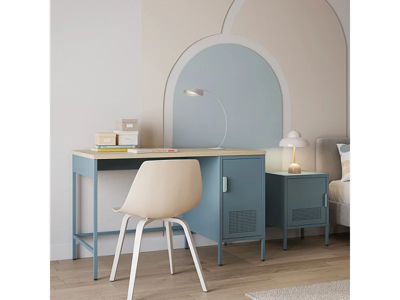 Adel - Bureau 1 porte en métal L120cm - Bleu glacier