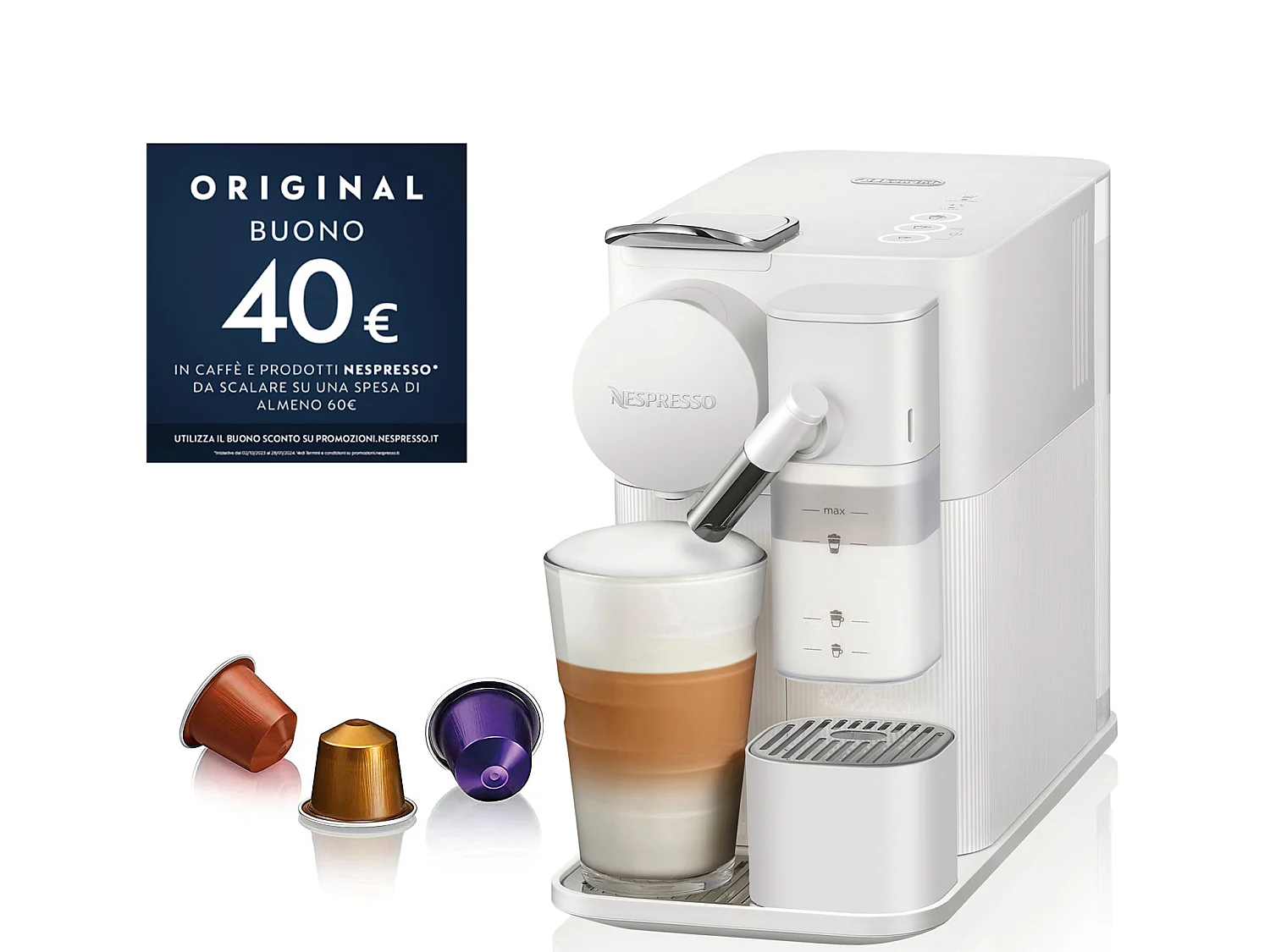 DeLonghi Lattissima One EN510.W Máquina Nespresso de Cápsulas Blanca 1450W con Sistema Automático Cappuccino
